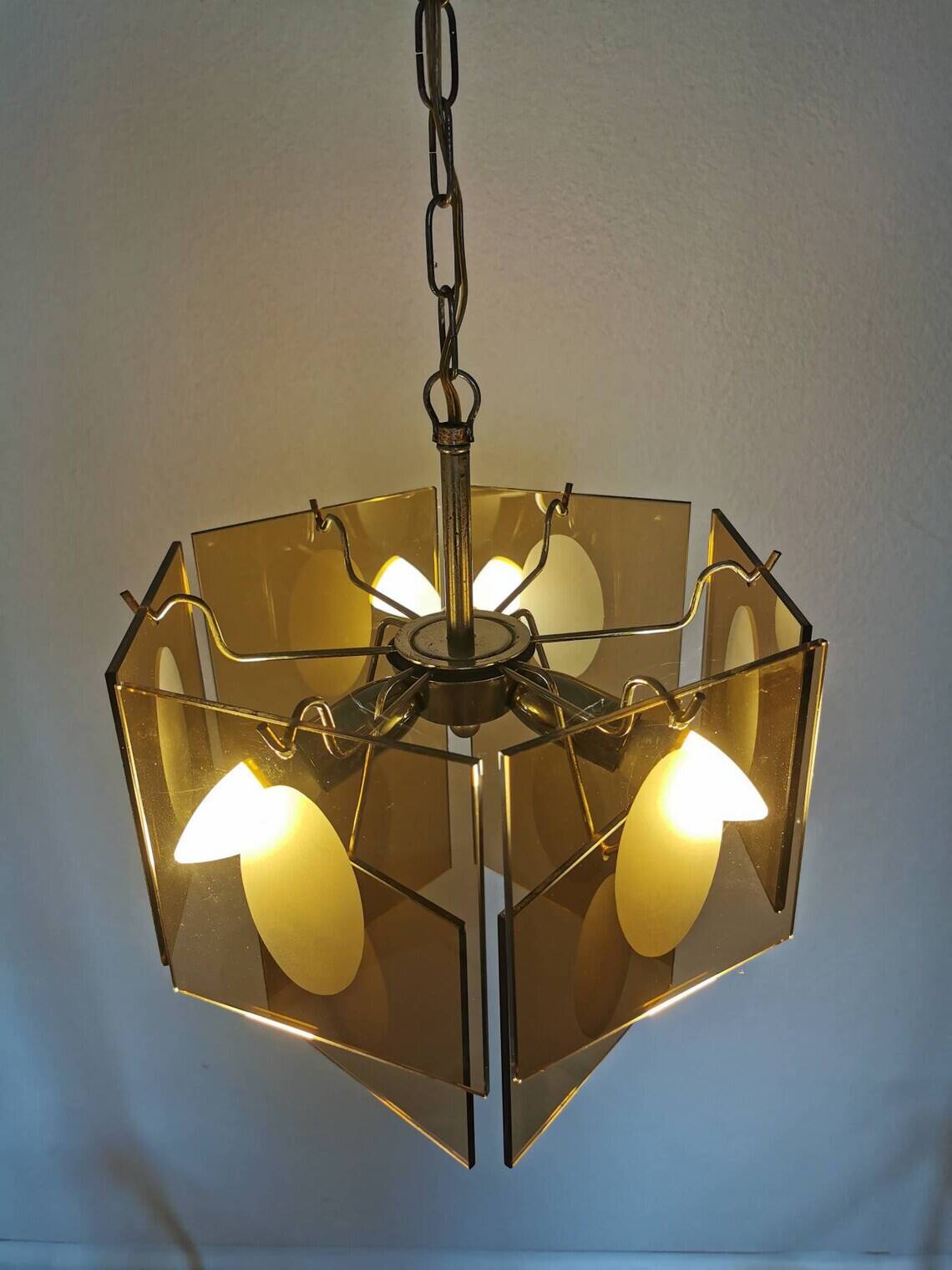 Mid Century Vistosi Smoked Glass Chandelier - Italian Pendant Light