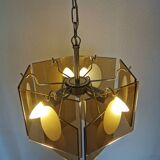 Mid Century Vistosi Smoked Glass Chandelier - Italian Pendant Light
