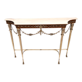 Vintage walnut console with a portuguese pink marble top and brass frame, italy