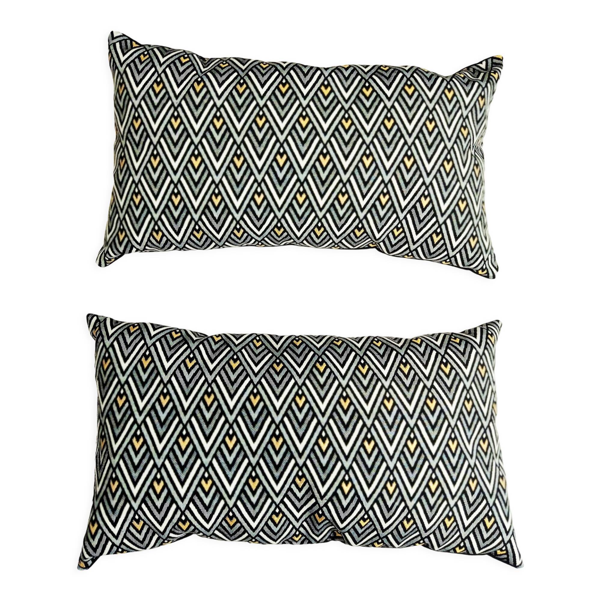 Pair of Art Deco cushions in upholstery fabric