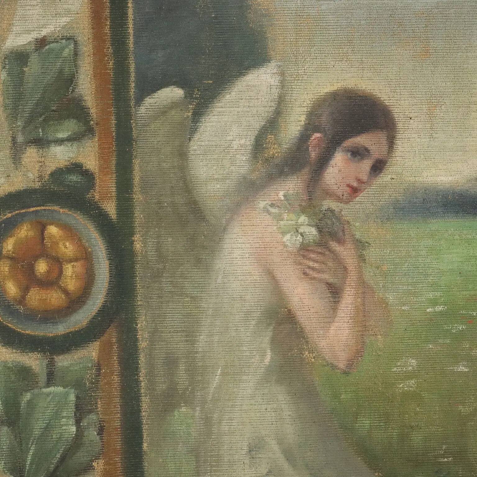 Old painting on canvas with a religious theme from the 19th-20th century.