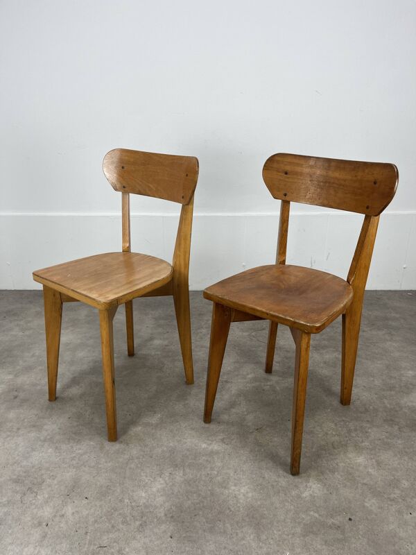 Paire de chaises bistrot Luterma, bois, années 50