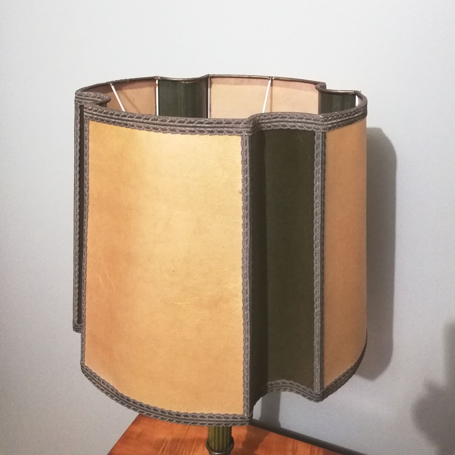 Vintage lamp with wove paper lampshade and velvet