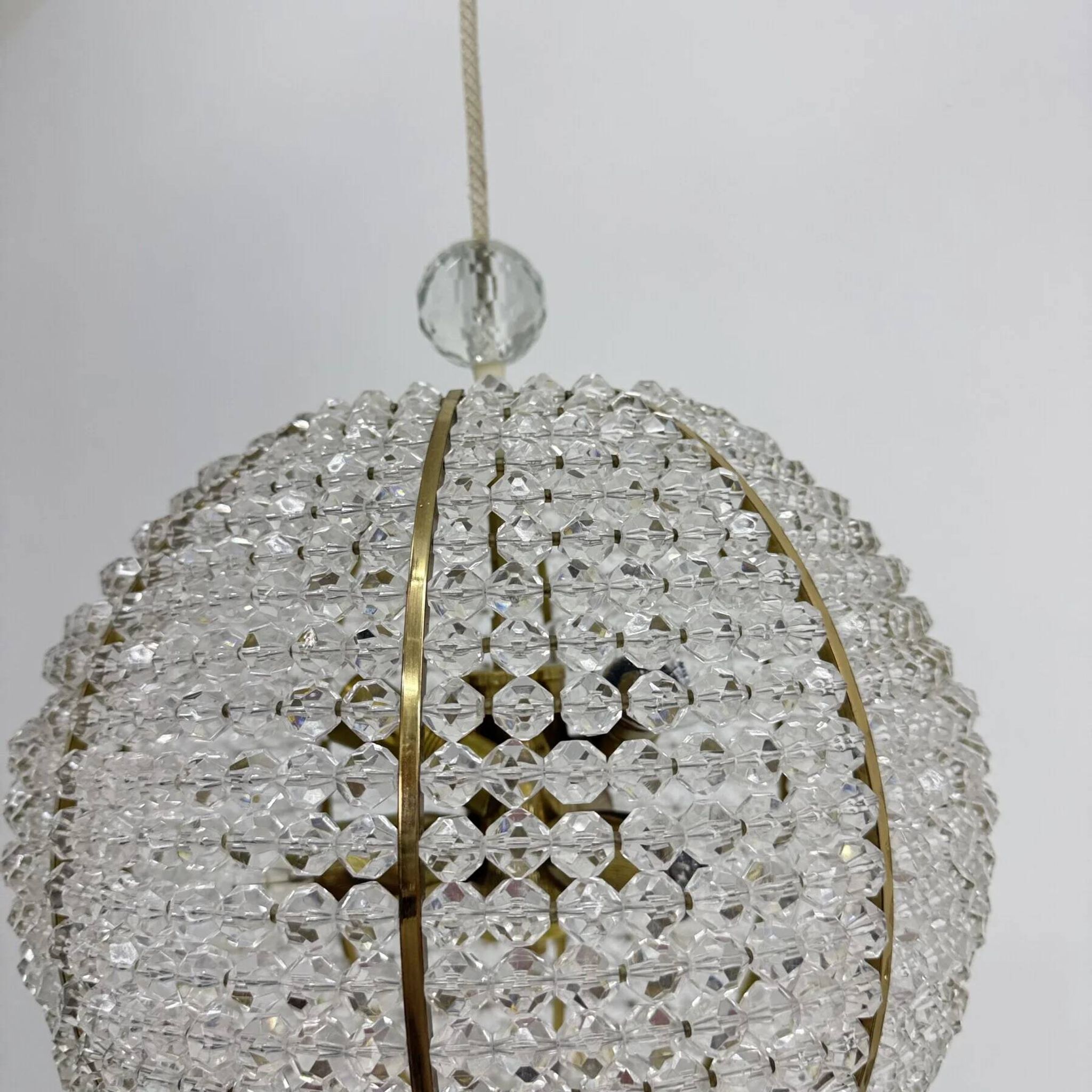 Brass & acrylic ball hanging lamp pendant by Emil Stejnar, 1950s