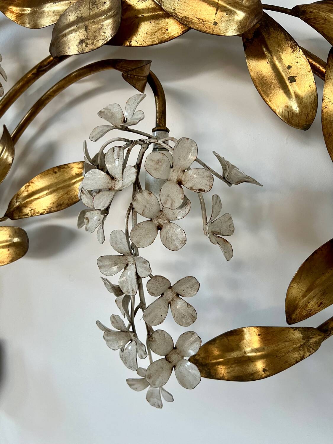 Old and large golden wall lamp Hans Kögl design from the 60s clusters of flowers