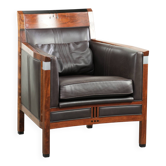 Art Deco design armchair with dark brown cowhide upholstery