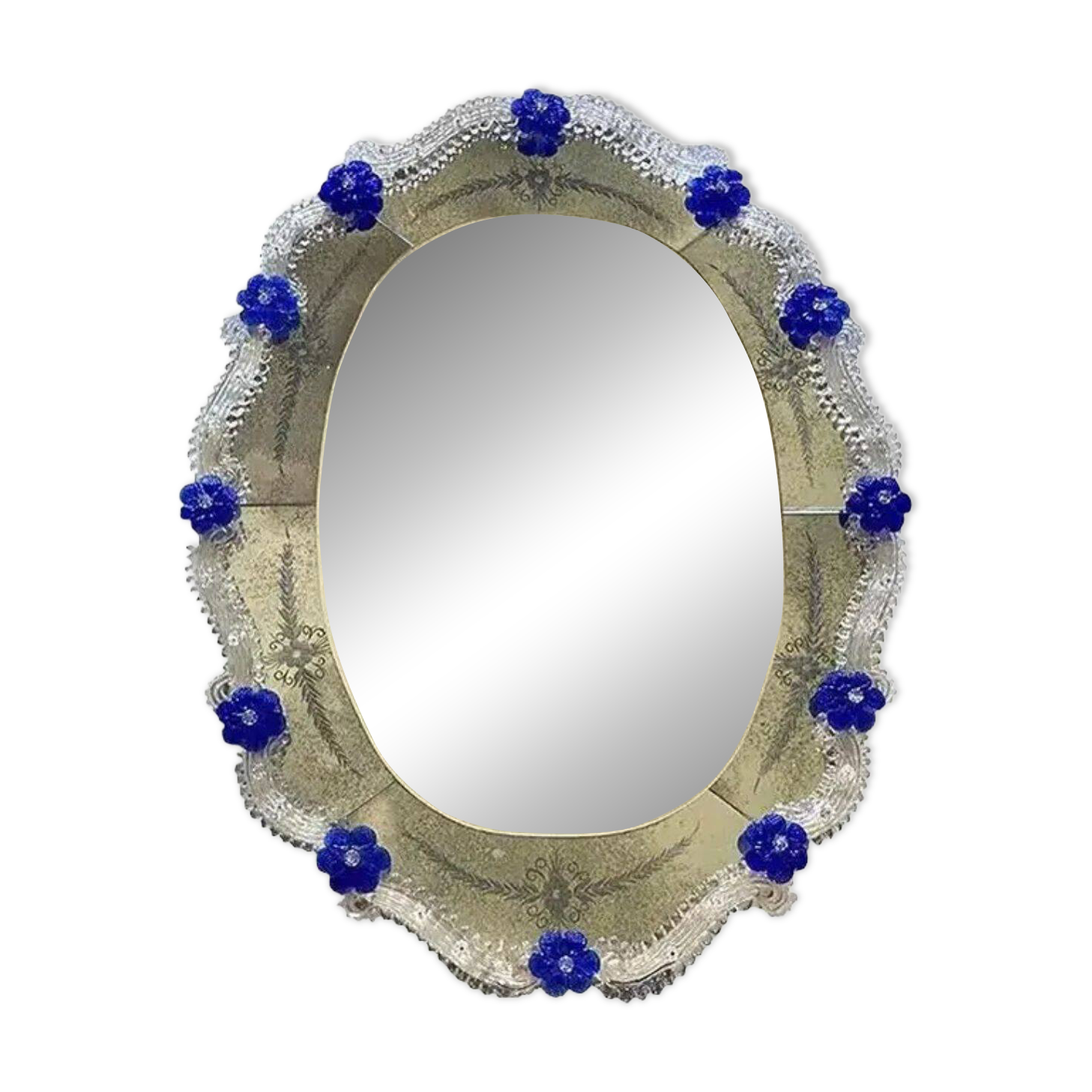 Hand-Carved Venetian Oval Mirror in Murano Glass Style, Early 21st Century