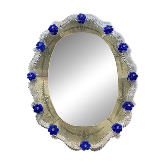 Hand-Carved Venetian Oval Mirror in Murano Glass Style, Early 21st Century