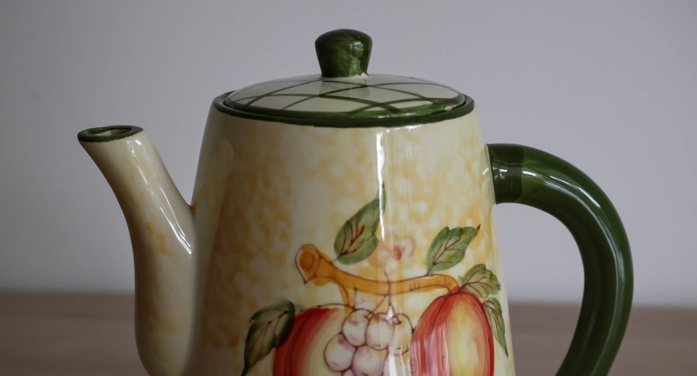 Vintage yellow and green ceramic coffee pot