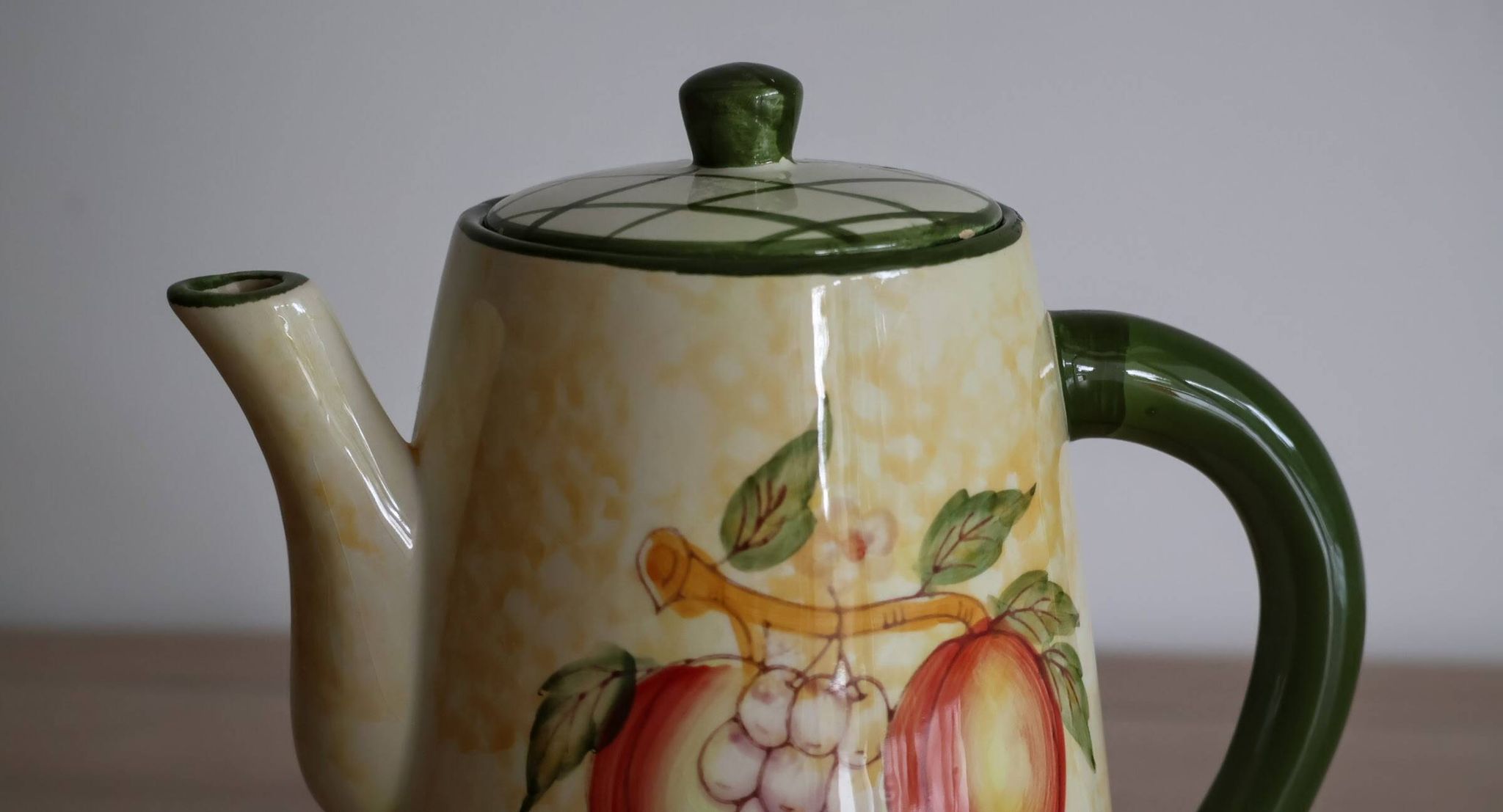 Vintage yellow and green ceramic coffee pot