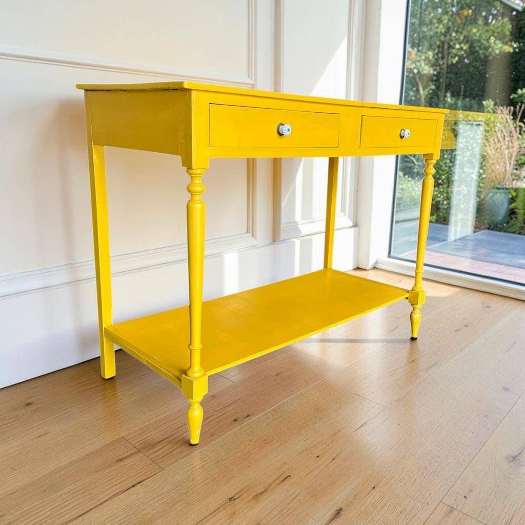 Table d'appoint/console vintage en bois jaune soleil