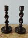Pair of twisted wood candlesticks (Barley twist)