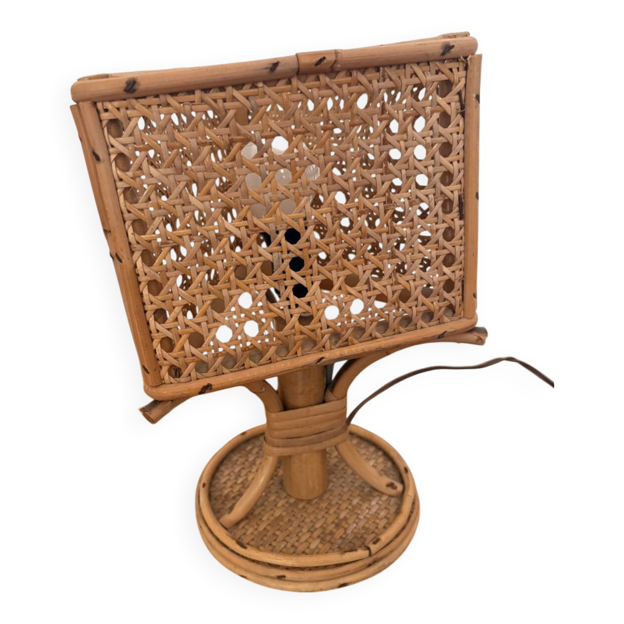 Lampe à poser en rotin vintage 1950 1960 italienne