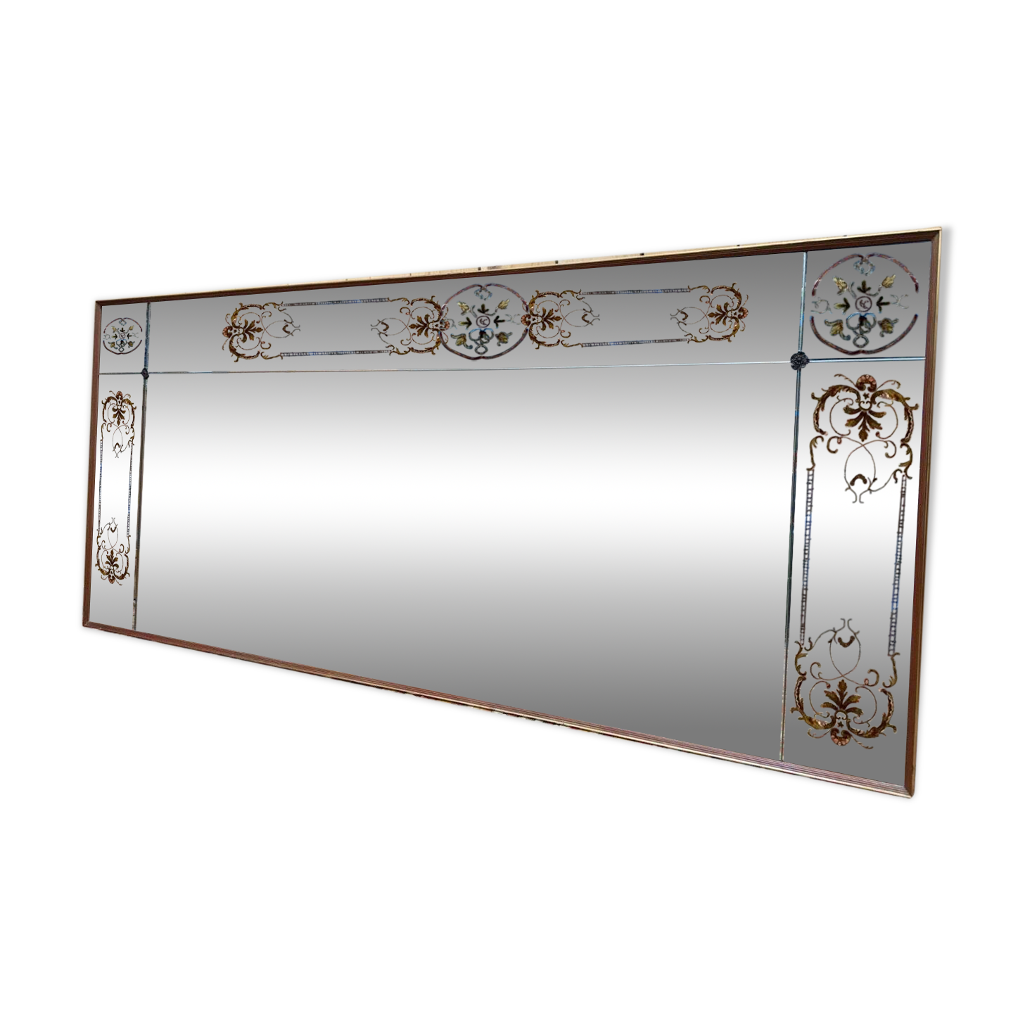 Miroir de brasserie Art Nouveau – Verre églomisé – Bois laqué – Bronze