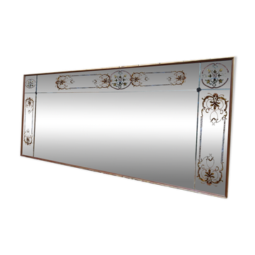 Miroir de brasserie Art Nouveau – Verre églomisé – Bois laqué – Bronze