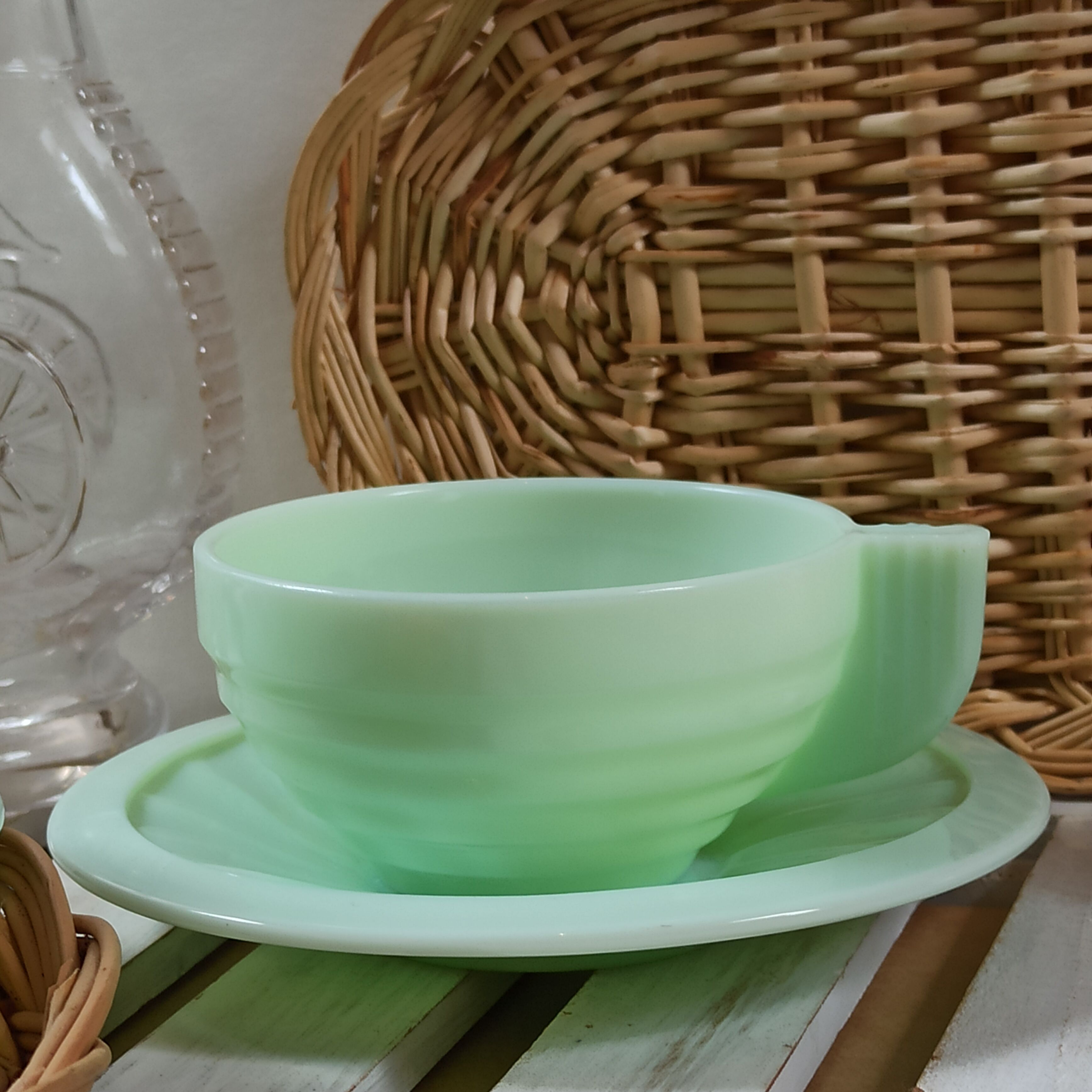 Opaline green art deco jadeite cups