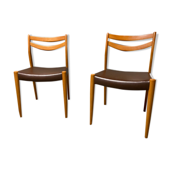 Pair of Danish Scandinavian chairs in teak - faux-leather 1960