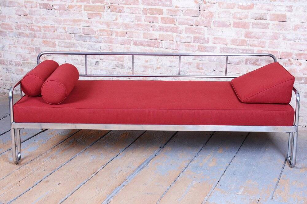 Bauhaus Sofa in Chrome and Upholstery by Hynek Gottwald, Czech, 1930s