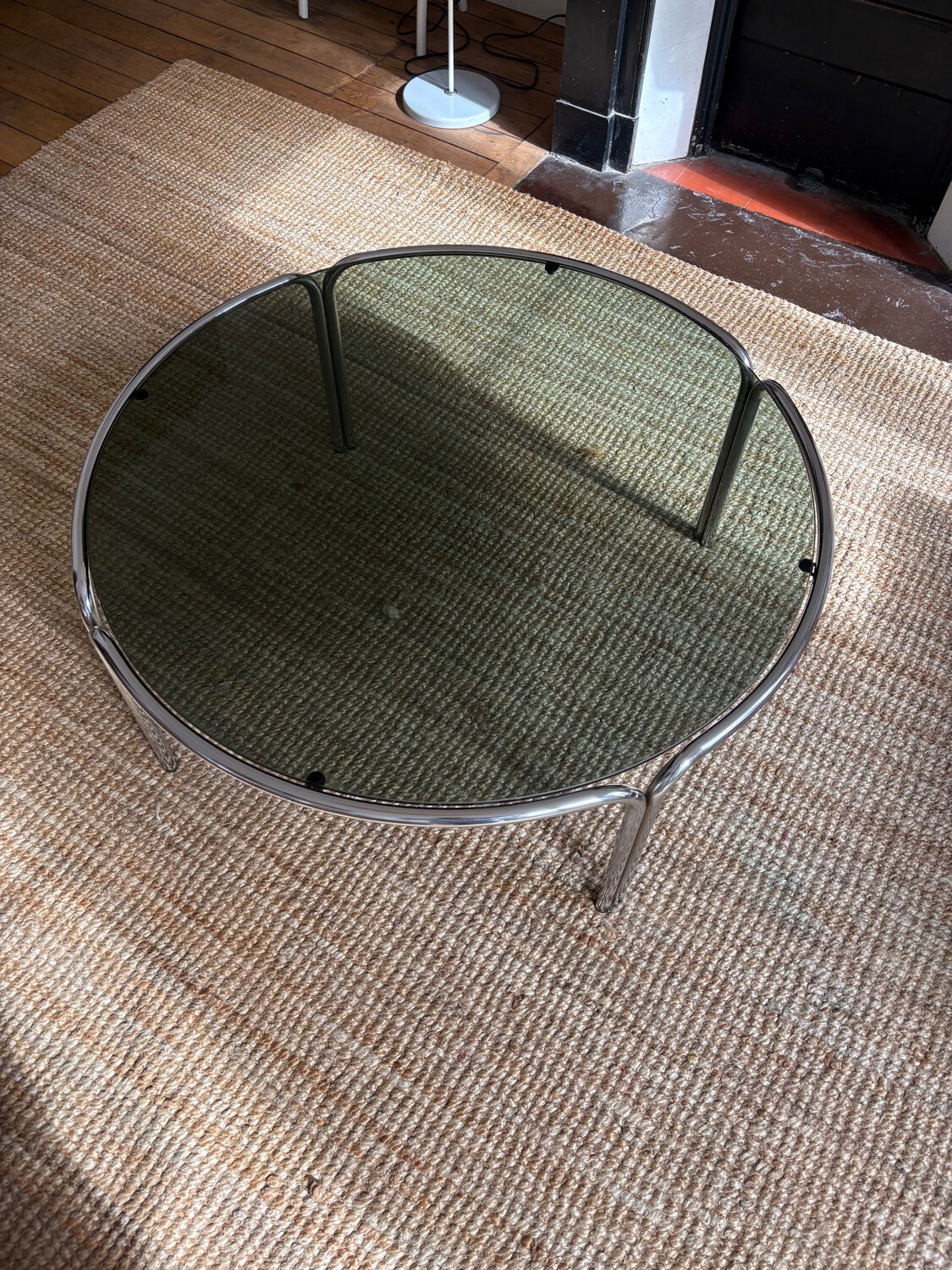 Chrome and smoked glass coffee table