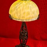 Wrought iron lamp in the Edgar Brandt style, Paul Kiss, 1910 to 25. Unsigned, damage, 37x16cm. Work