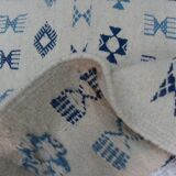 Nomadic Tunisian Berber rug, margoum kilim, ethnic in beige and blue wool.