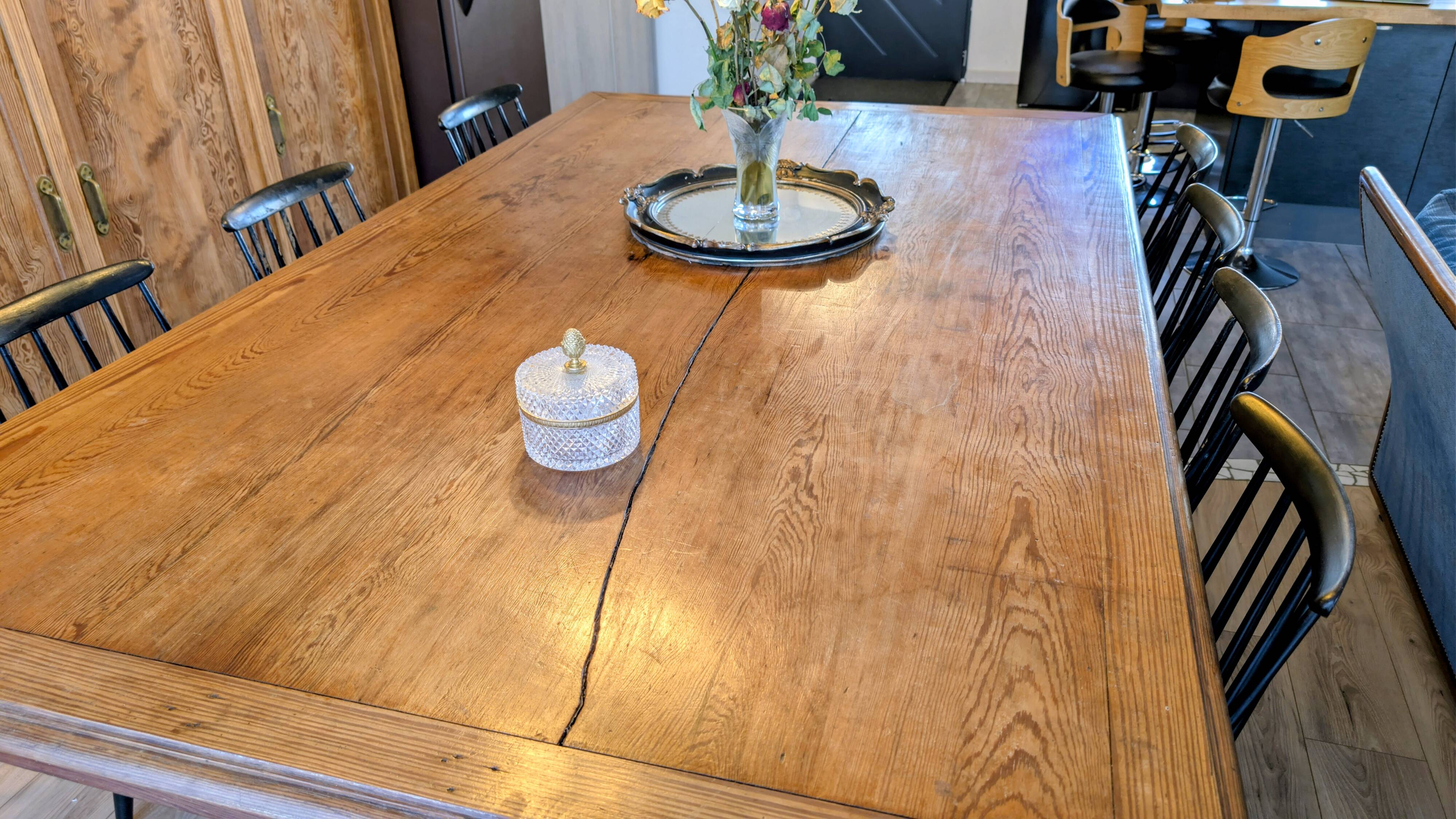 Large pitch pine table 230×140 – Early 20th century, warm and charming