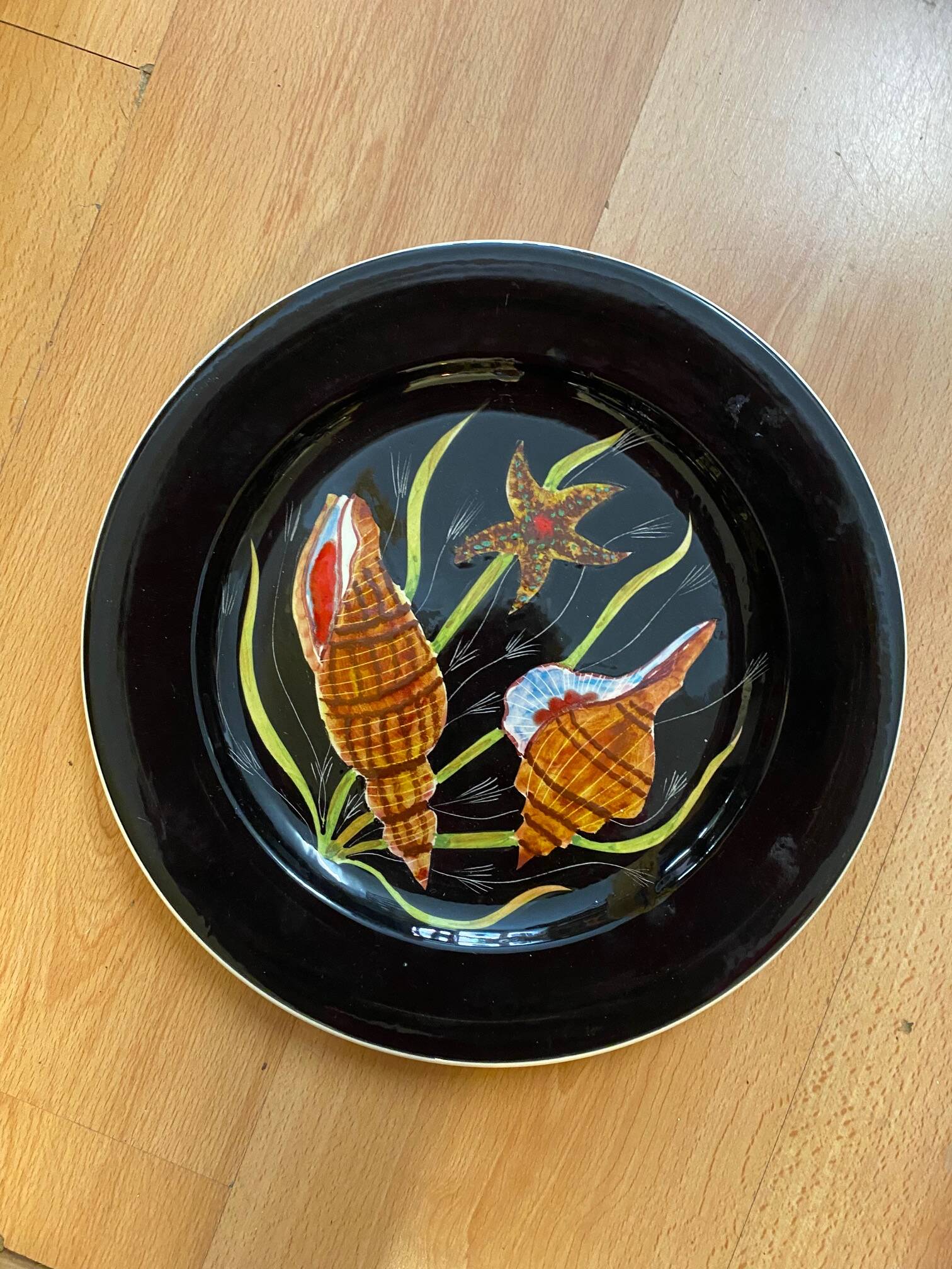 Quimper earthenware guy trevoux plate starfish and shells decor 1970s