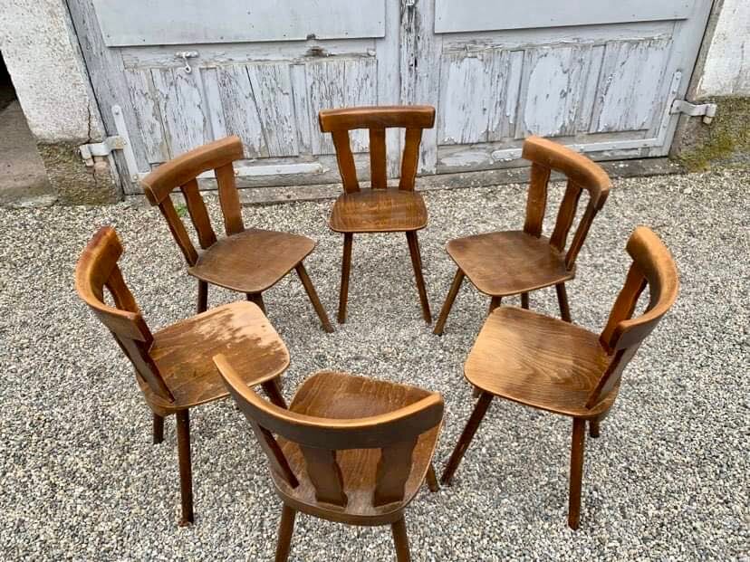 Series set of 36 vintage curved wood bistro chairs