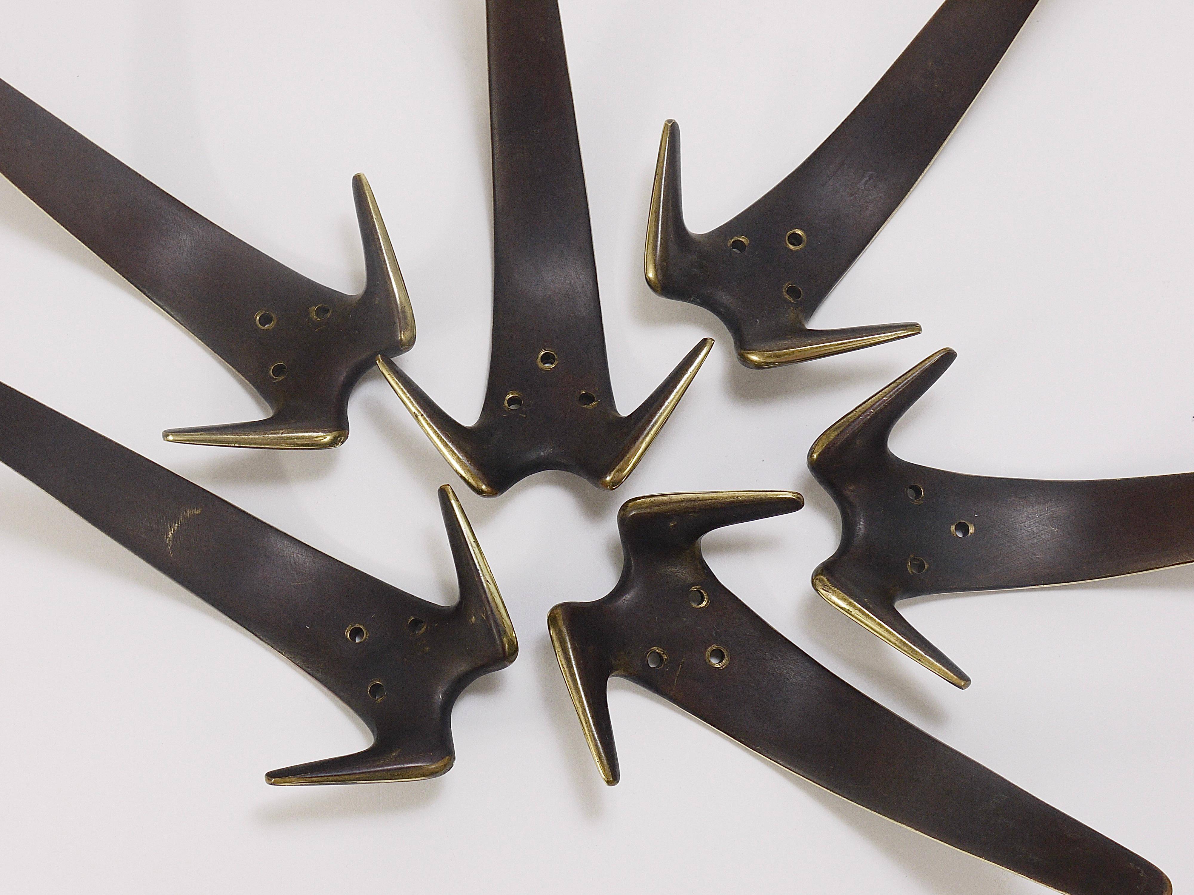 Carl Aubock Two large double wall hooks in brass #4056, Austria, 1950s