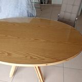 Table Ovale en Rotin & Verre (140x90cm) - Comme Neuve