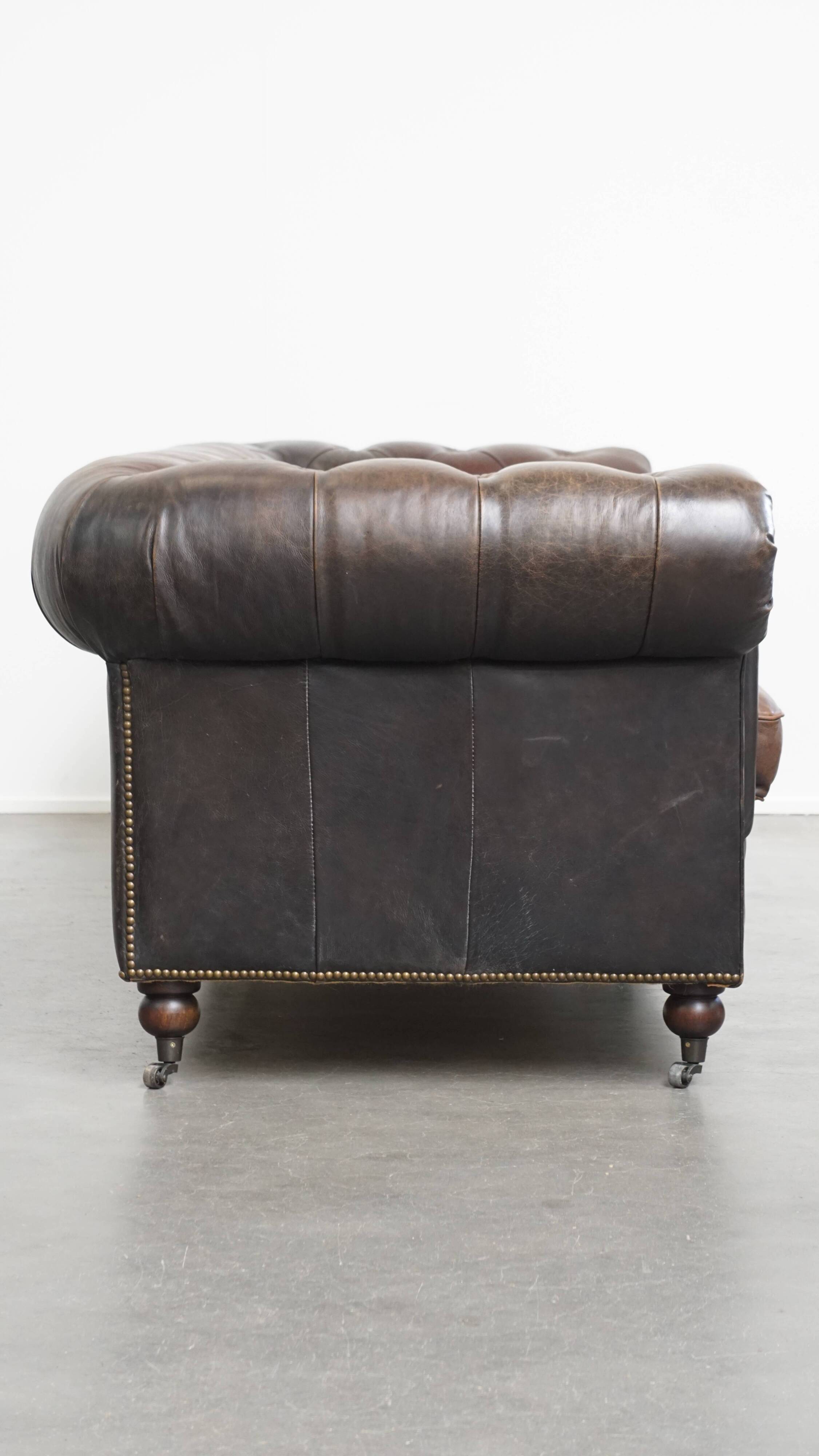 Cowhide Leather 3-Seater Chesterfield Sofa
