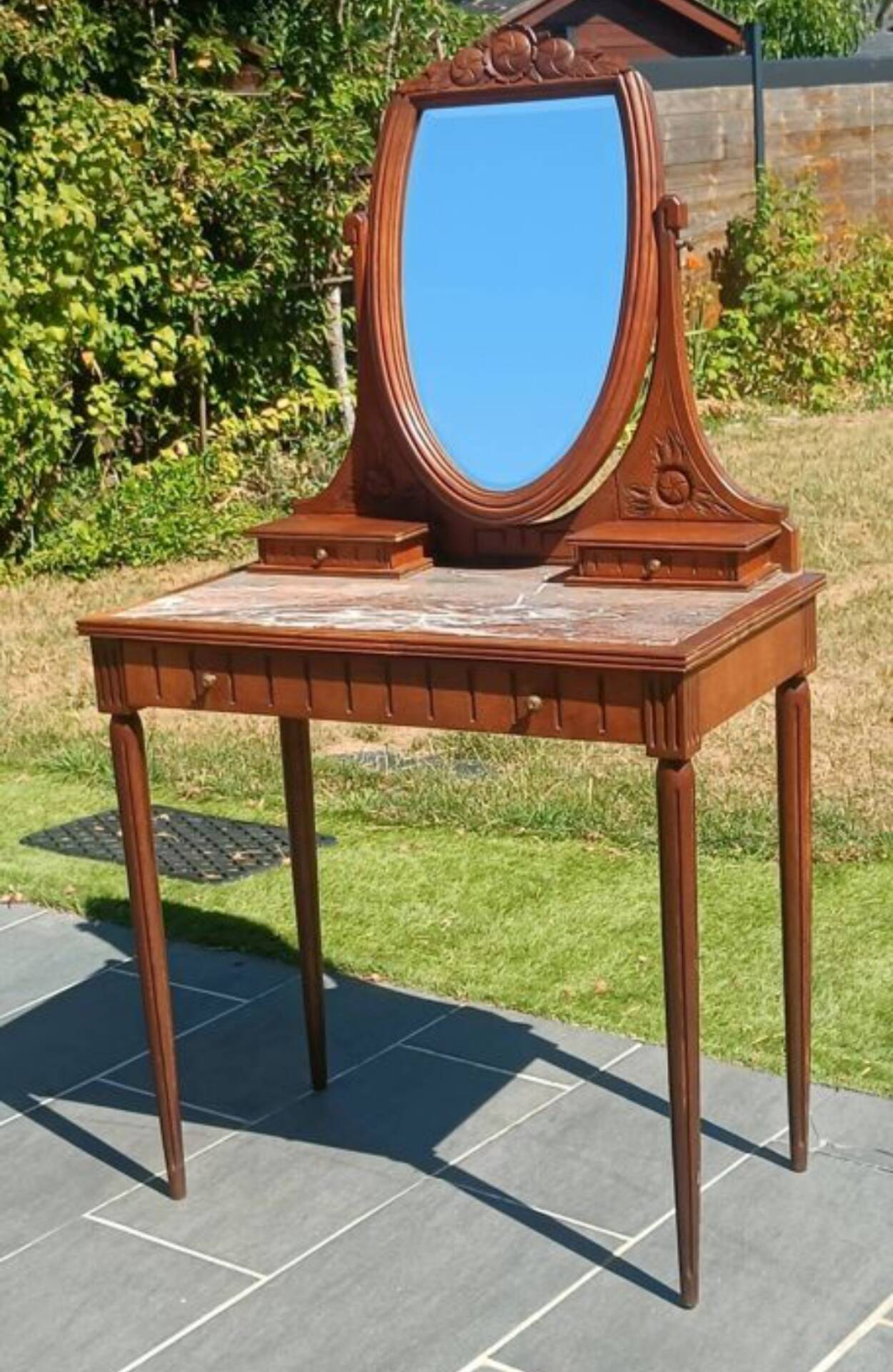 Art Deco dressing table in oak and red marble, 1920s-30s.