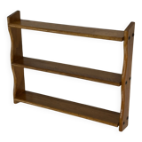 Vintage solid wooden wall rack with 3 shelves 70s oak rack