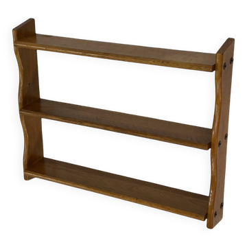 Vintage solid wooden wall rack with 3 shelves 70s oak rack