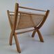 Vintage Mid-Century Wooden and Rattan Folding Magazine Rack, Czechoslovakia
