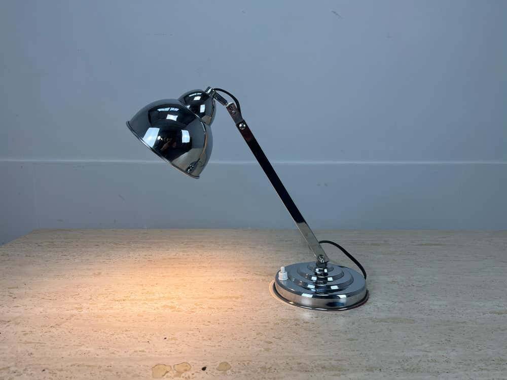 Modernist Art Deco desk lamp, chrome metal, 1930s/40s