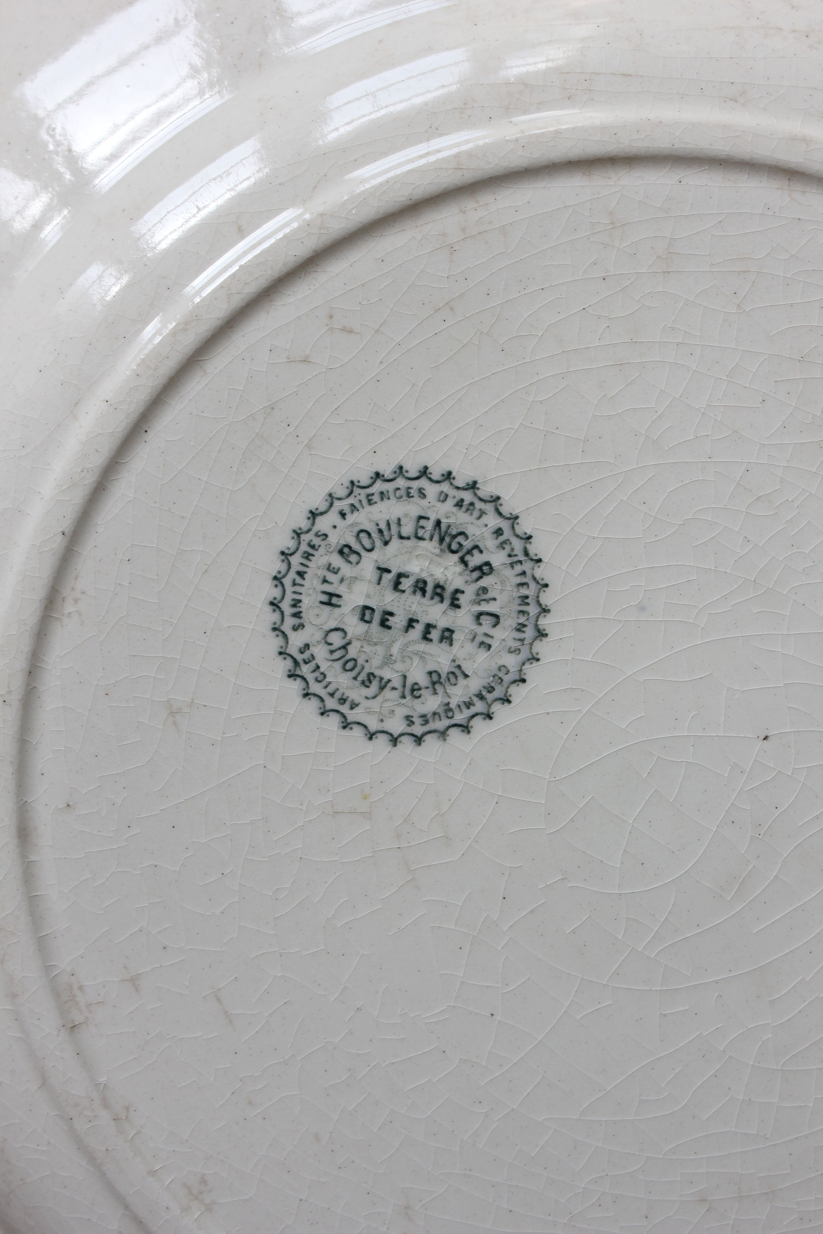 6 large flat plates in polychrome iron earth model "Iris" Choisy-le-Roi
