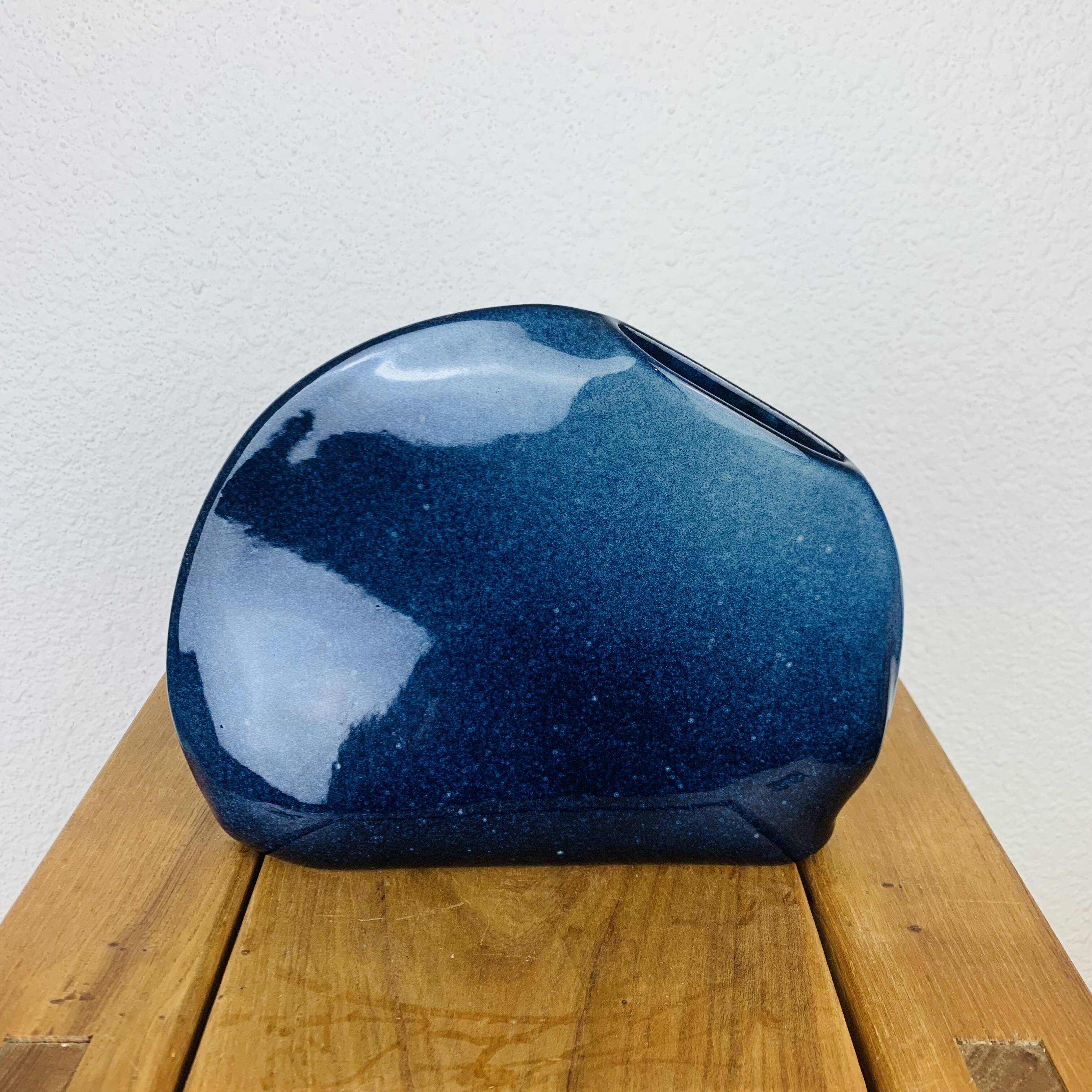 Blue ceramic free form vase