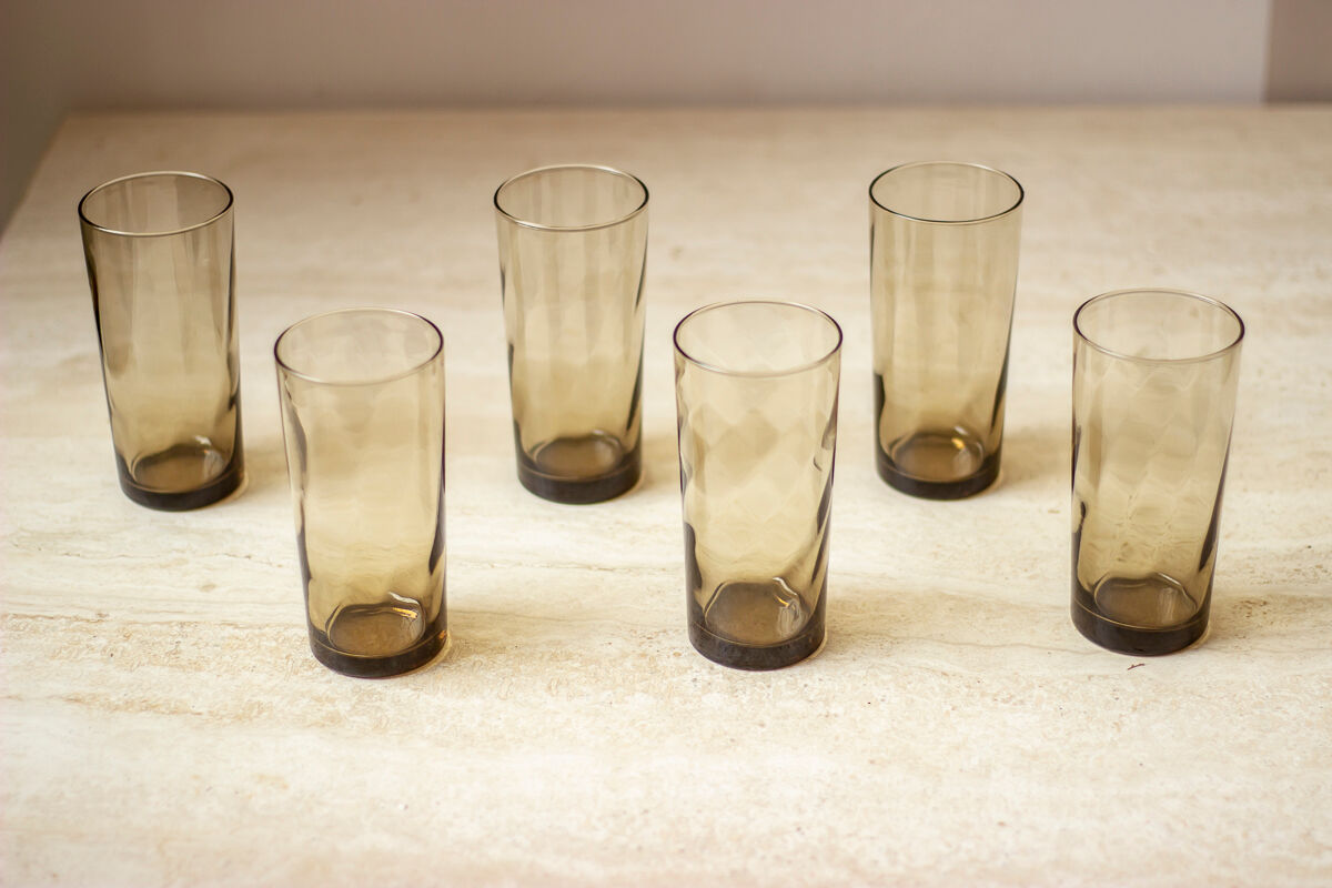 6 high glasses streaked in smoked glass