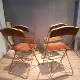 Set of four folding metal and velvet chairs