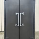 Metal kitchen cabinet, aluminum marshal's baton handles; 1950s