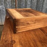 Antique solid cherry farmhouse table with 2 end drawers and 1 pull-out.