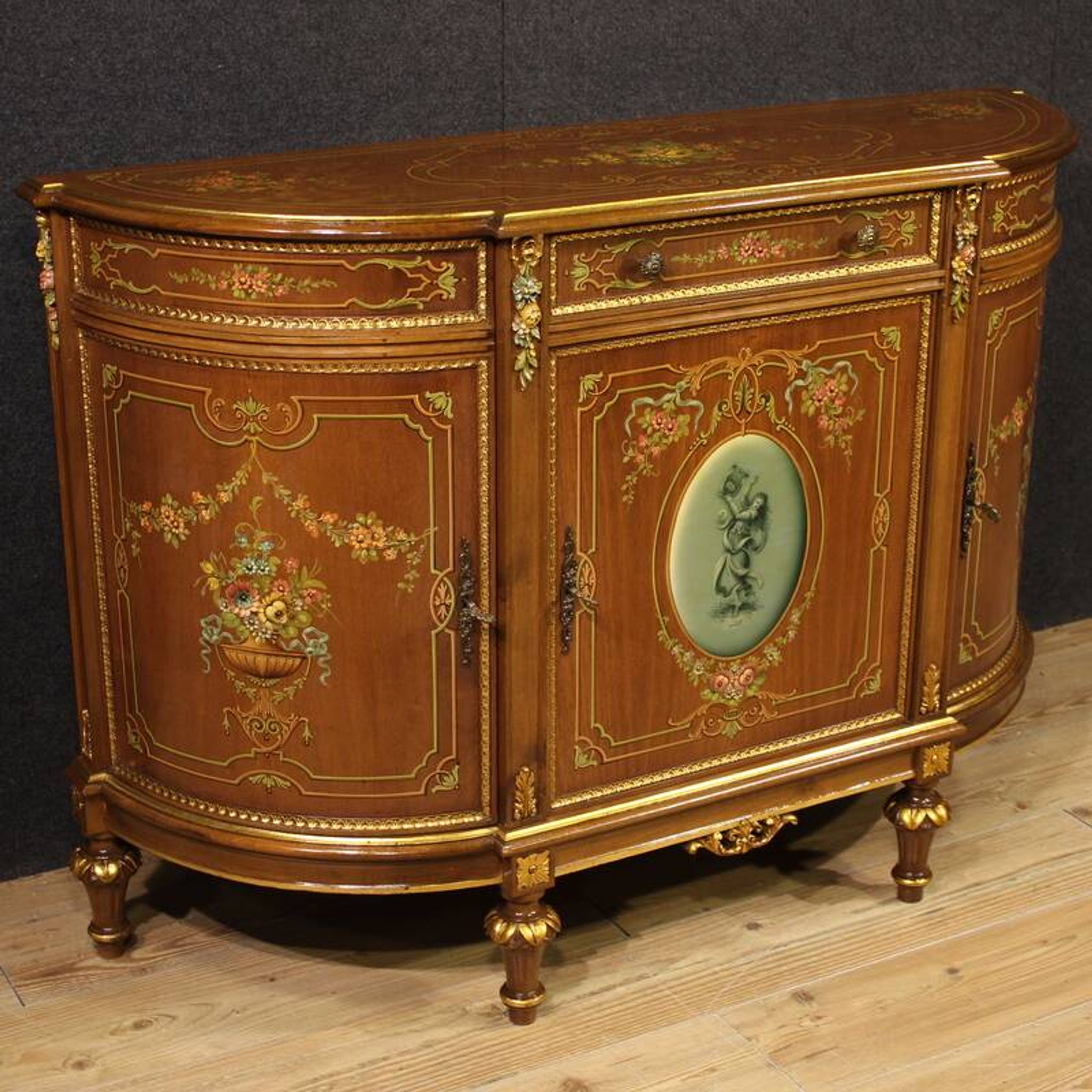 20th century Italian painted and gilded wooden sideboard