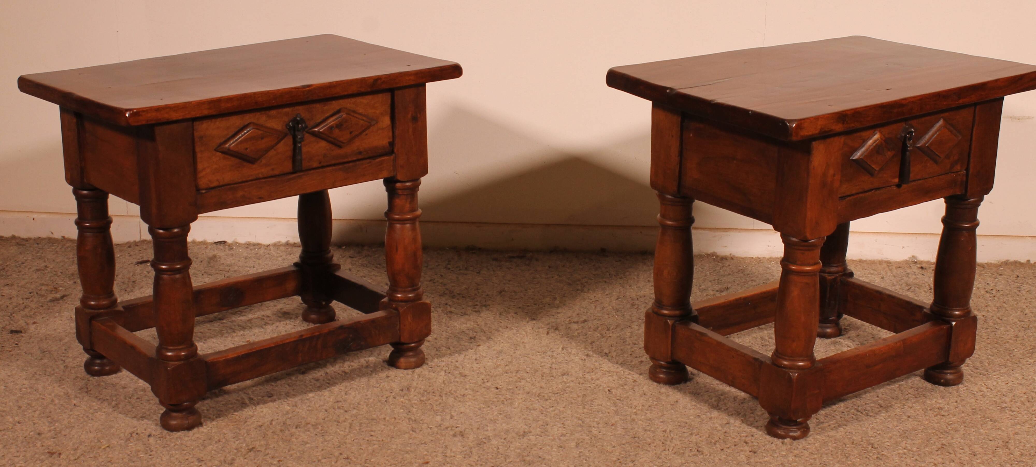 pair of Spanish walnut bedside tables