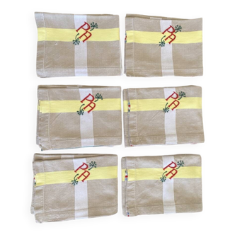 6 Grandes serviettes anciennes damassées monogrammées PA - Métis -56x57 cm