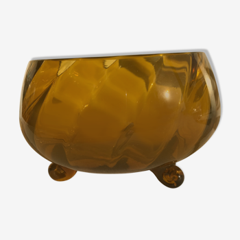 Coupe ronde artisanale vintage en verre ambre