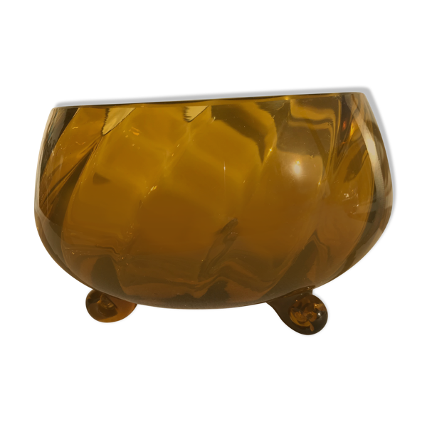 Coupe ronde artisanale vintage en verre ambre