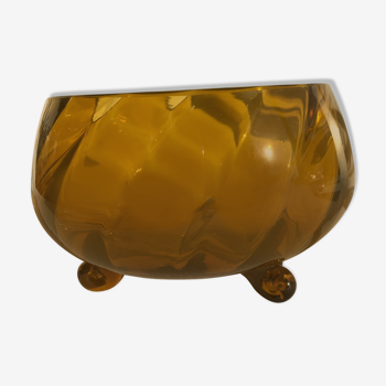 Vintage artisanal round cup in amber glass