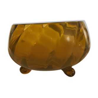Vintage artisanal round cup in amber glass
