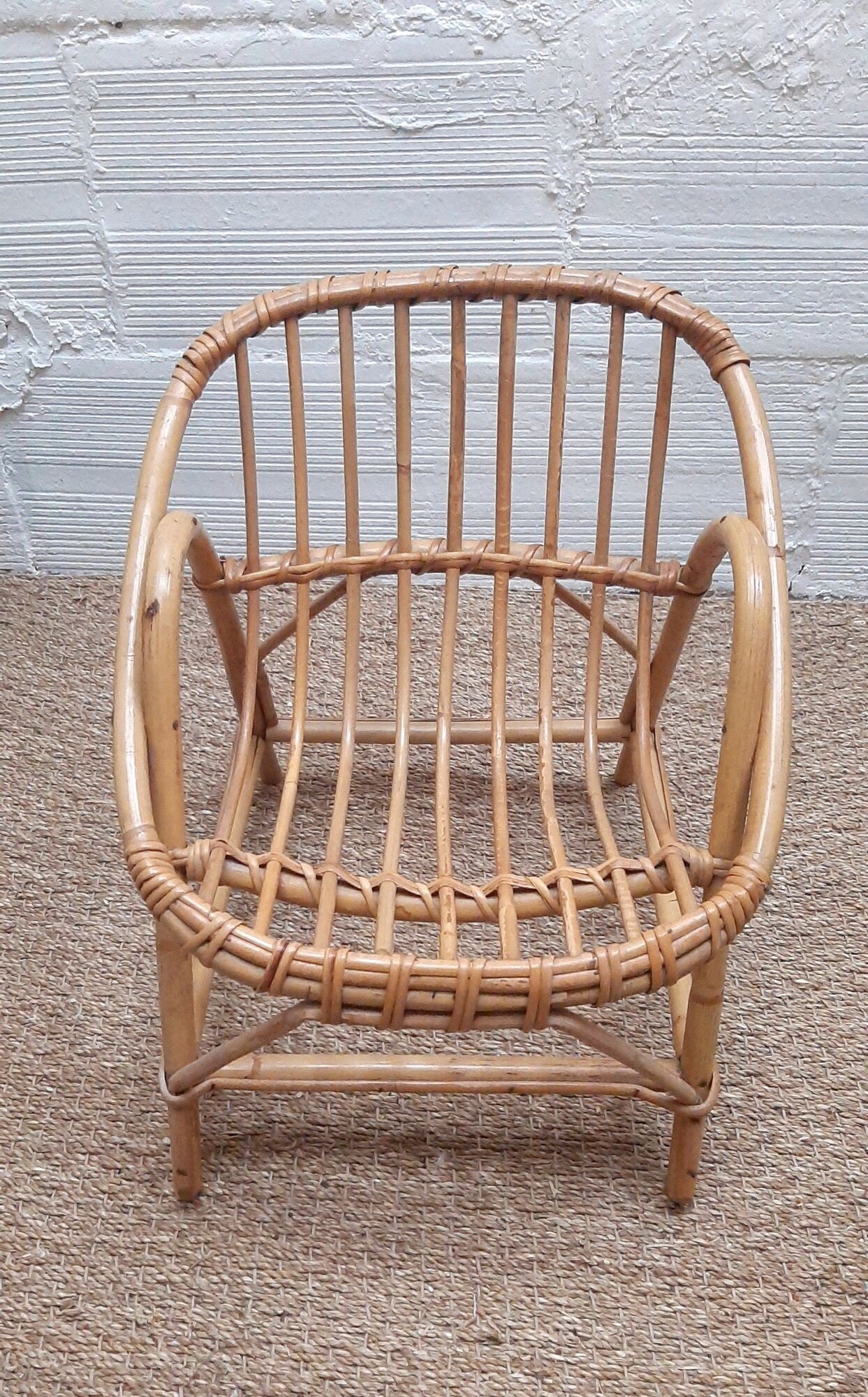 Set desk and armchair child rattan wicker 70s